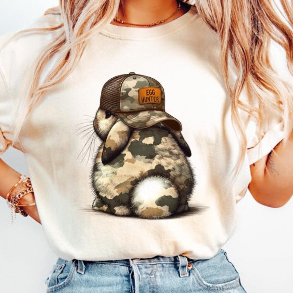 Egg Hunter Easter T-Shirt, Camo Easter Bunny Shirt, Easter Egg Hunger Gift